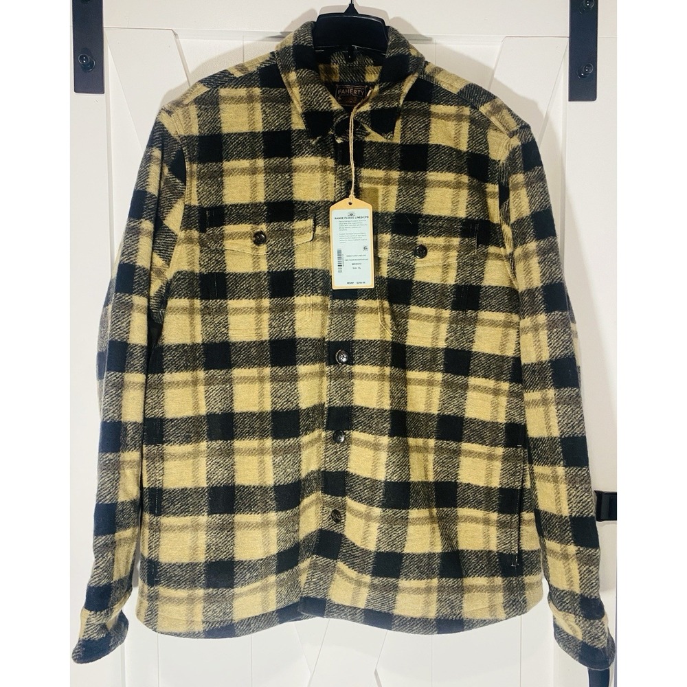 Faherty Range Fleece Lined CPO Shirt Jacket Mens XL Shadow Earth Plaid NW